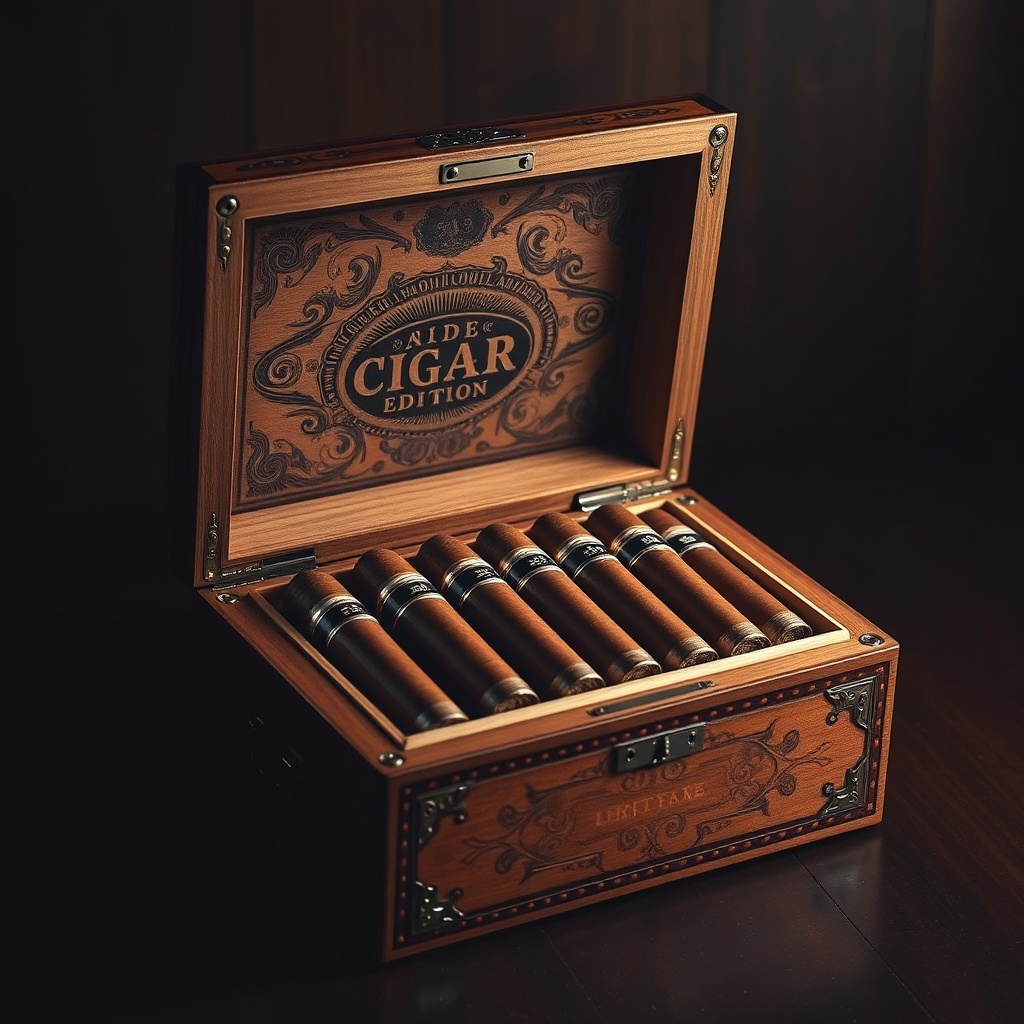 Open humidor box of rare limited edition cigars