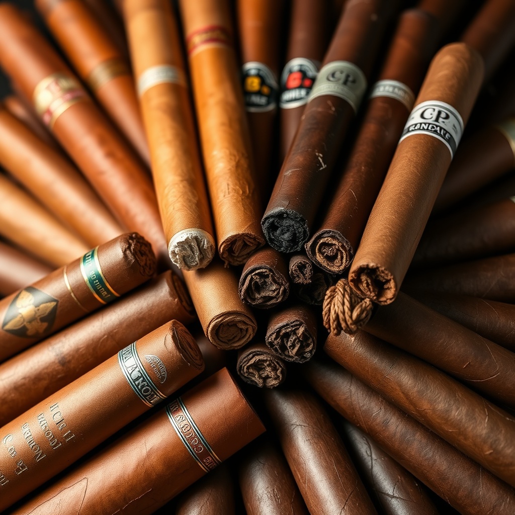 Fan spread of cigars from light Connecticut to dark maduro wrappers